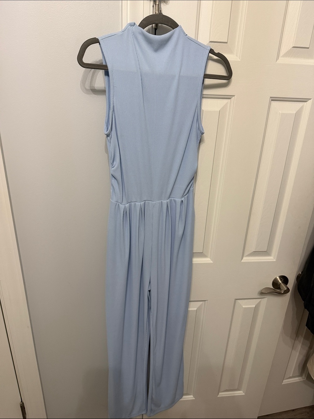 Sleeveless Light Blue Jumpsuit - Elegant Wide-Leg Style